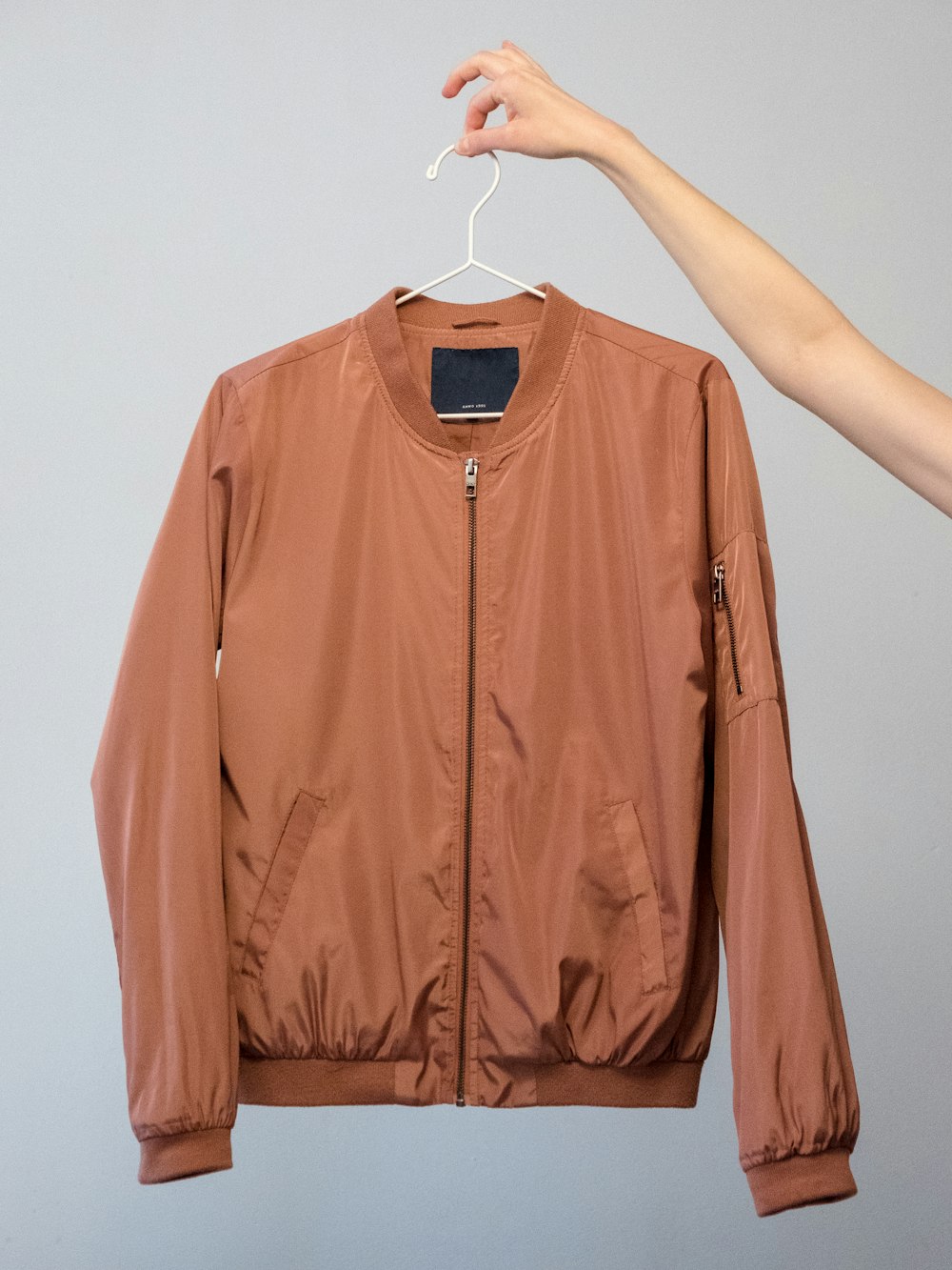 Finished bomber jacket on a hanger