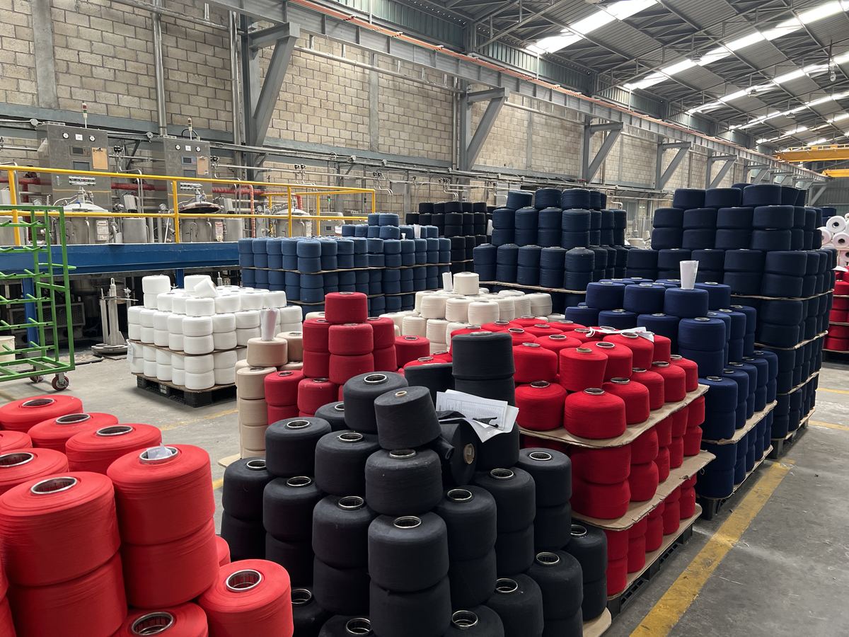 Yarn cones staged by color